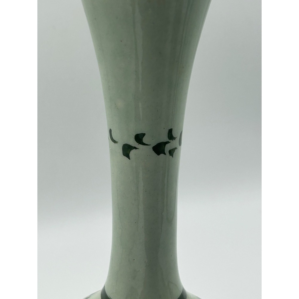 Vintage CAT Mexico Hand Painted Pottery Bud Vase Green Floral Folk Art 8.5" - Picture 9 of 10